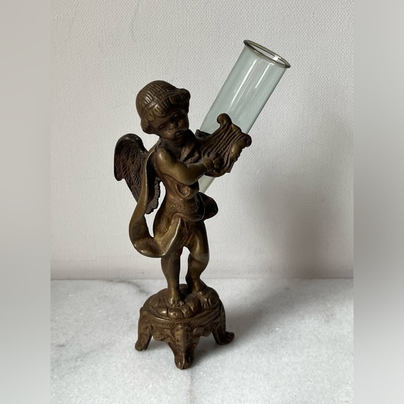 Antique Bud Vase Cherub Bronze French figurine sculpture 6” - Picture 1 of 6